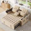 Divano letto a 2 posti con contenitore e schienale regolabile, con vani nei braccioli, pieghevole versatile per soggiorno, camera da letto o appartamento, Beige