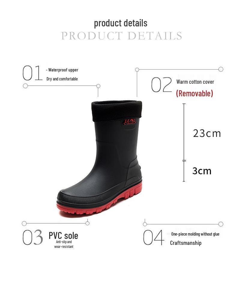 Men's Korean Style Waterproof Mid-Calf Rubber Rain Boots - Non-Slip, Slip-On Casual Fashion Shoes