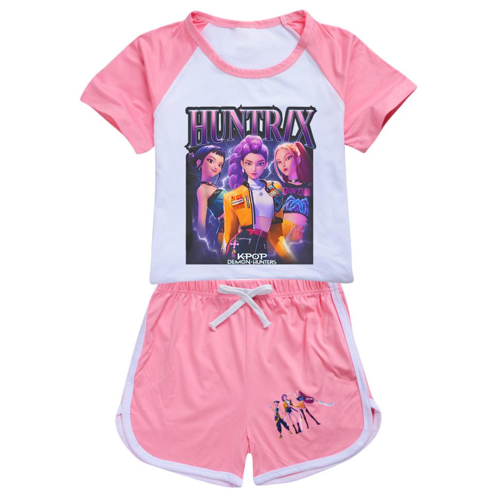 5029 Kids Girls POP Rumi Zoey Mira Print T-shirt Shorts Sport Tracksuit Clothes Set