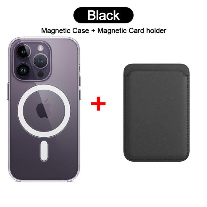 2-i-1 for Magsafe Kortholder Lommebok Magnetveske For iPhone 15 14 13 12 11 Pro XS Max X XR Trådløst ladetilbehør