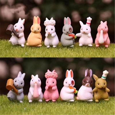 12Pcs Cute Garden Rabbit Ornament Mini Resin Cartoon Rabbit Desktop Decoration Home Gardening Flower Pot Landscape DecorCrafts