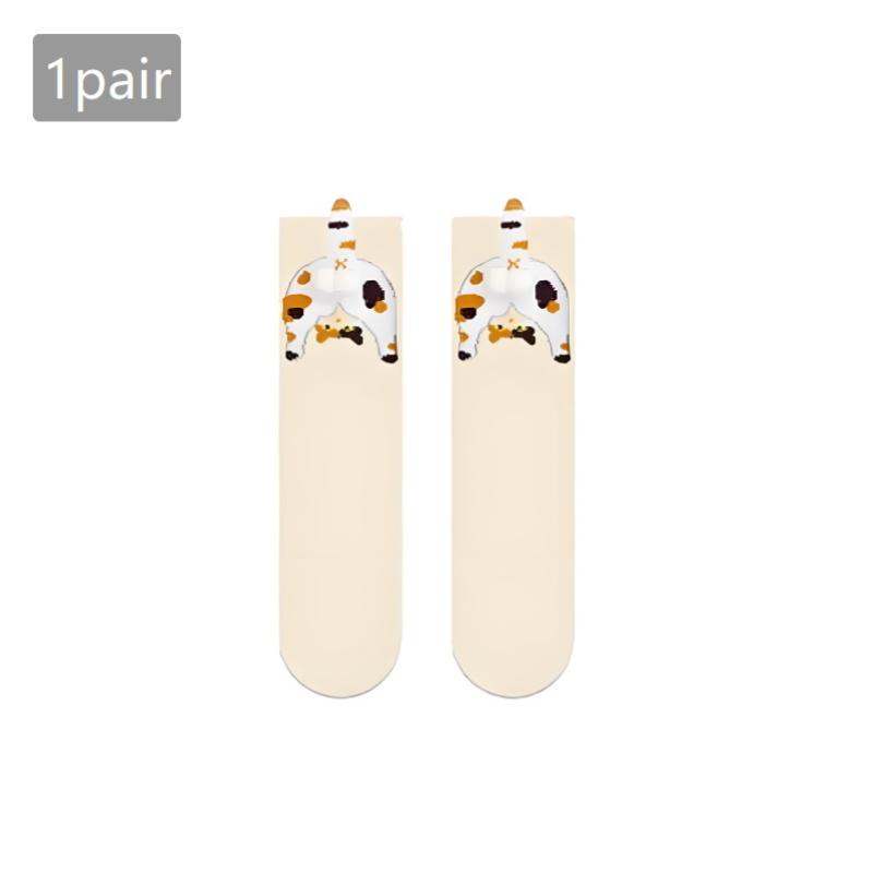 1Pair Ins Cat Egg Cotton Socks Couple Socks Cat Balls Kawaii Hand Knitting Socks Cartoon Ginger Cat Tabby Creative Kid Gift
