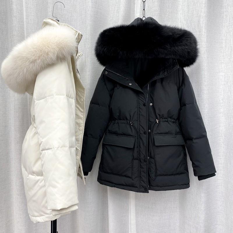 Cotton Padded Fur Parka New Big Fur Collar Down Winter Jacket Women Thick Warm Parkas Female Outerwear