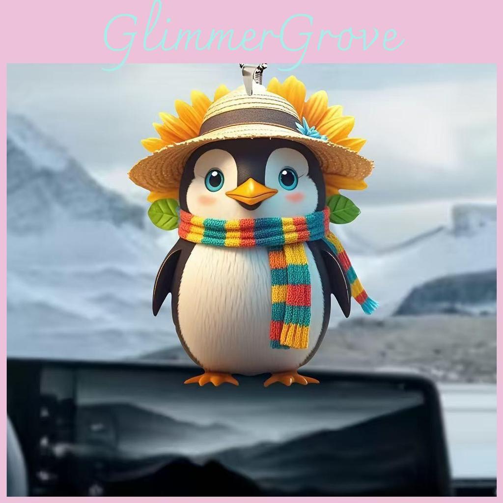 Hat Cute Scarf Penguin Cartoon Pattern Pendant Car Decoration Accessories