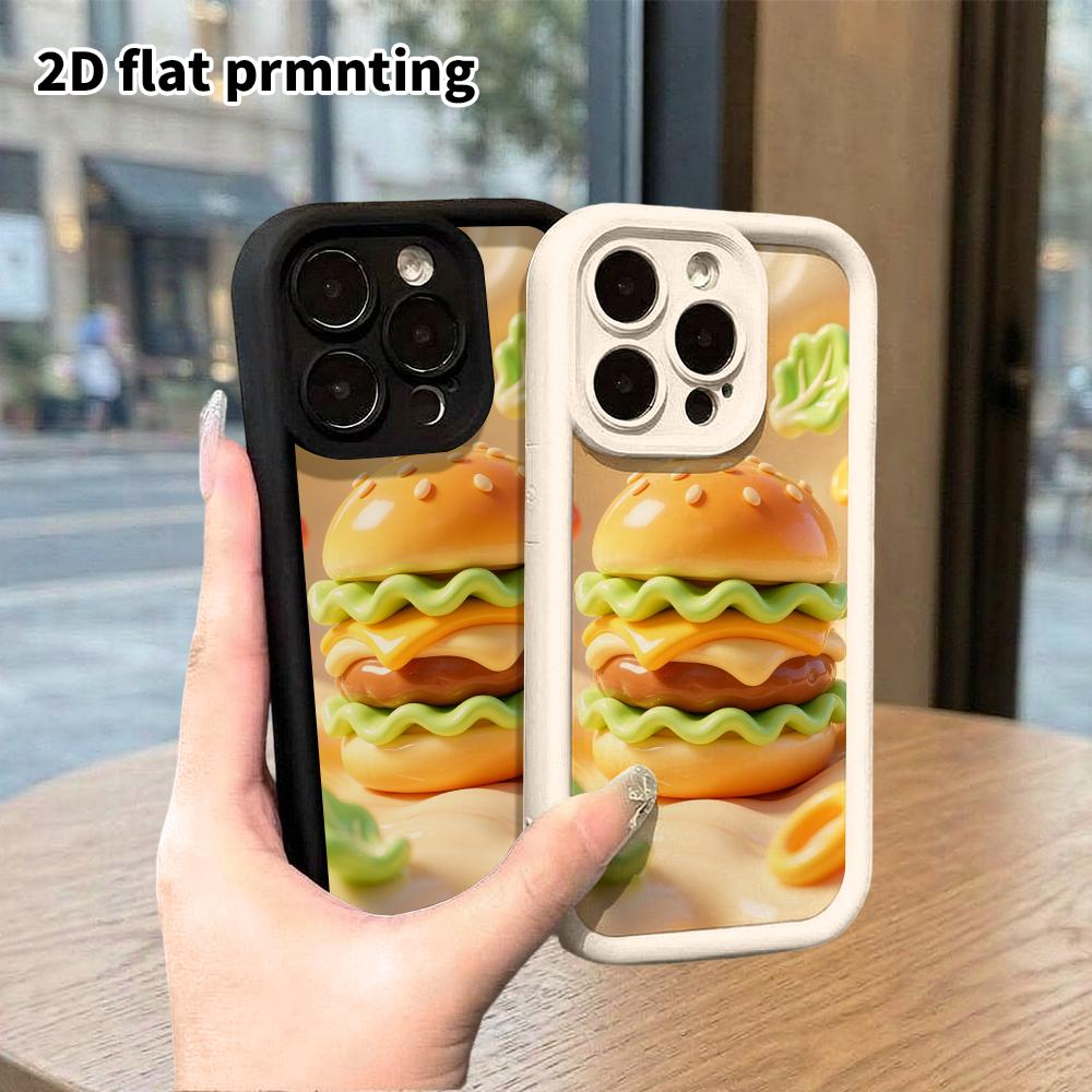 Phone Case: 2D flat design suitable for iPhone 18 17 16 15 14 13 Pro protective case, cartoon burger, perfect Christmas and Halloween holiday gift