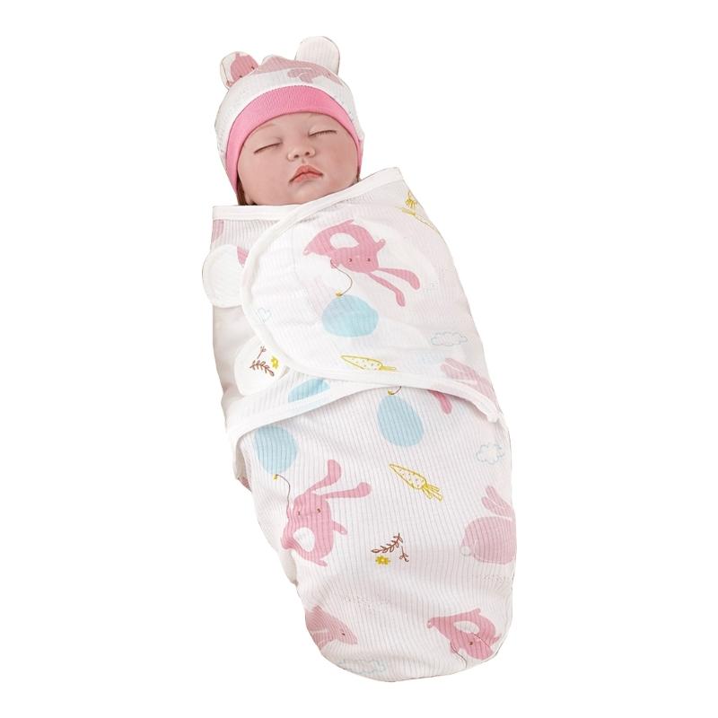 Anti-kick Cotton Baby Blanket Set with Matching Hat Soft Breathable Sleepsack 0-3 Months Newborns Wrap Towel & Bonnet