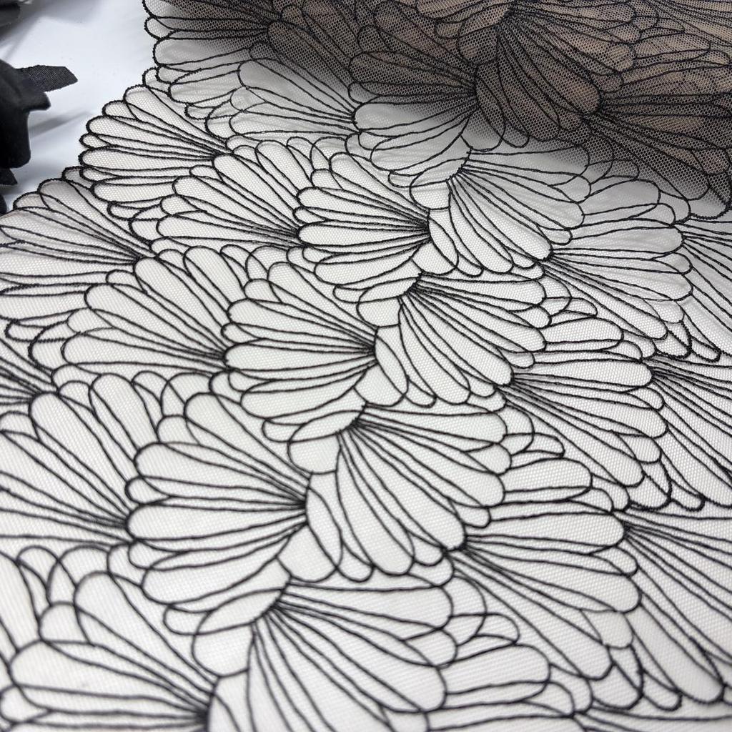 1m X 25cm Tulle Embroidery Lace,  DIY  Sewing Embroidered Net Fabric Lace for Dress, Lingerie, Bra, Underwear, Garment