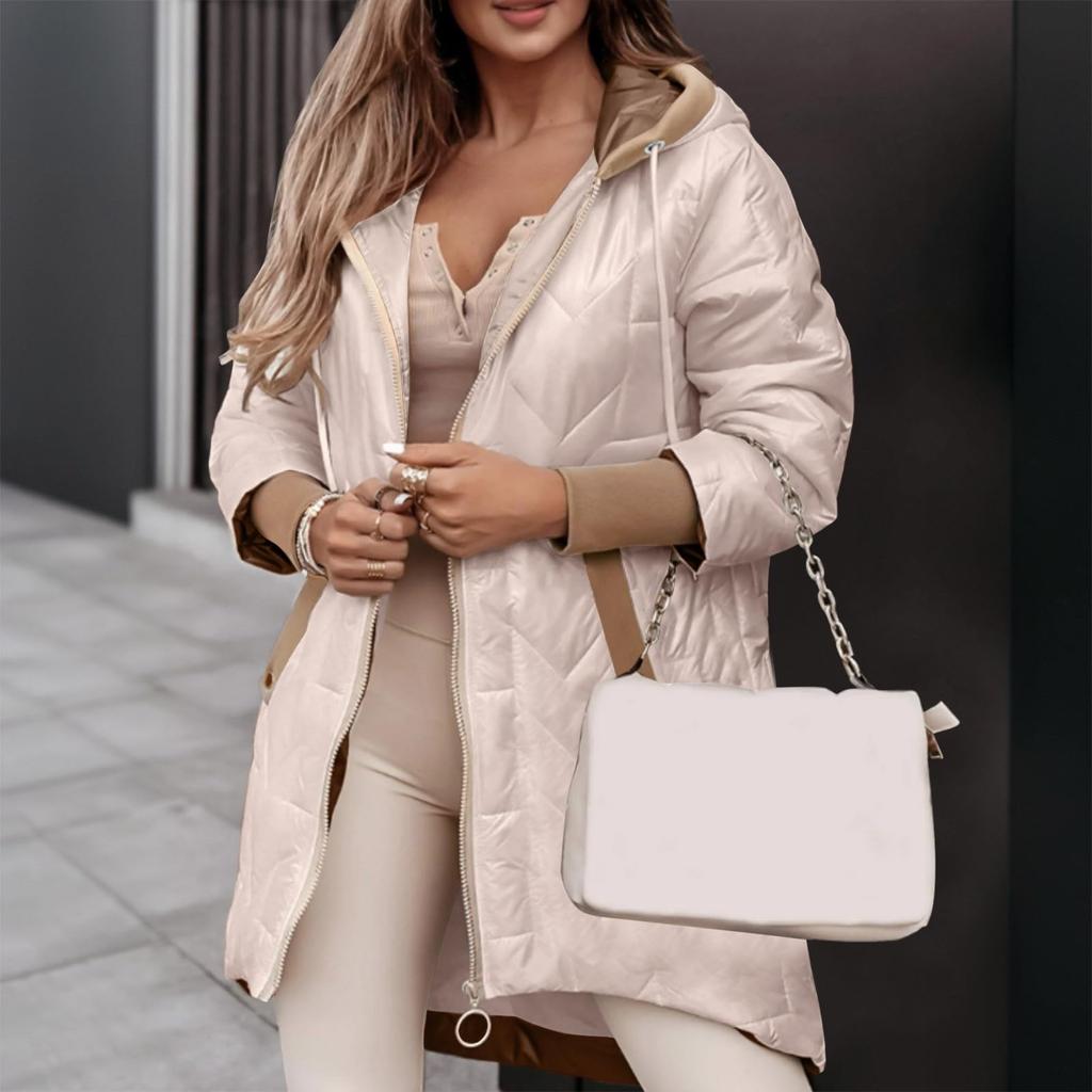 Women's Fashion /Winter Solid Color Long Sleeve Zipper Loose Warm Hooded Coat
