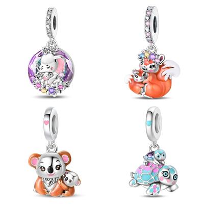Mother's Day Squirrel Cute Animal Beaded Accessories DIY Jewelry Bracelet Pendant White Copper Silver Plated Gift Female