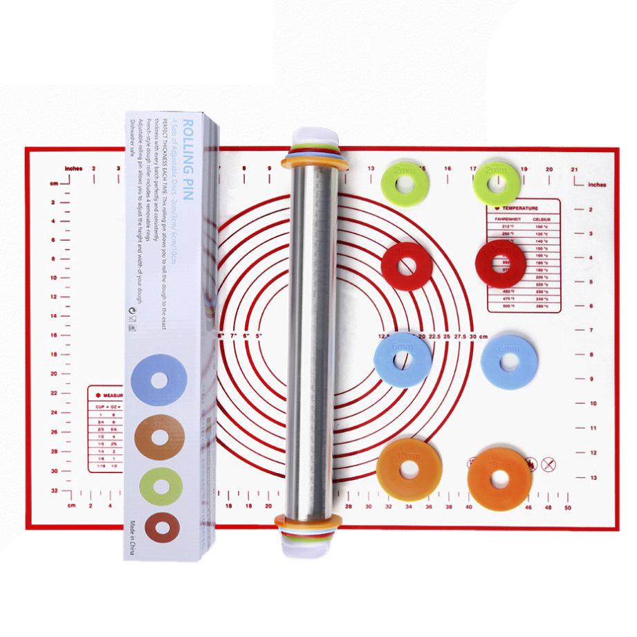 17" Adjustable Stainless Steel Rolling Pin with Thickness Scale