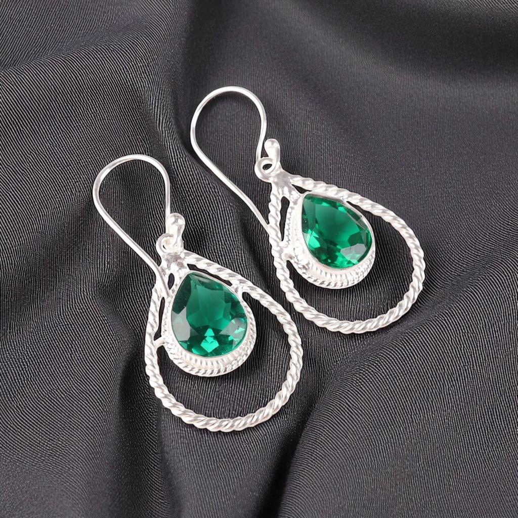 Chrome Diopside Gemstone 925 Sterling Silver Jewelry Handcrafted Earrings 1.70" EE-96-7