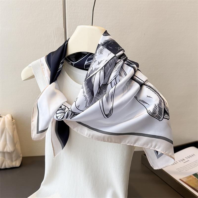 70Cm Square Flower Printed Women Scarf Silk Satin Scarves Shawl Designer Headband Hijab Bandana Wrap Bufanda Lady