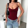 Damski top na ramiączkach spaghetti z dekoltem w łódkę, bez rękawów, dopasowany, streetwear, marszczony w biuście, kamizelka