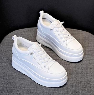 Genuine Leather 8CM Shoes Chunky Sneakers Platform Heel Wedge Warm Women Winter Shoes Vulcanized Sneakers Tenis Mujer