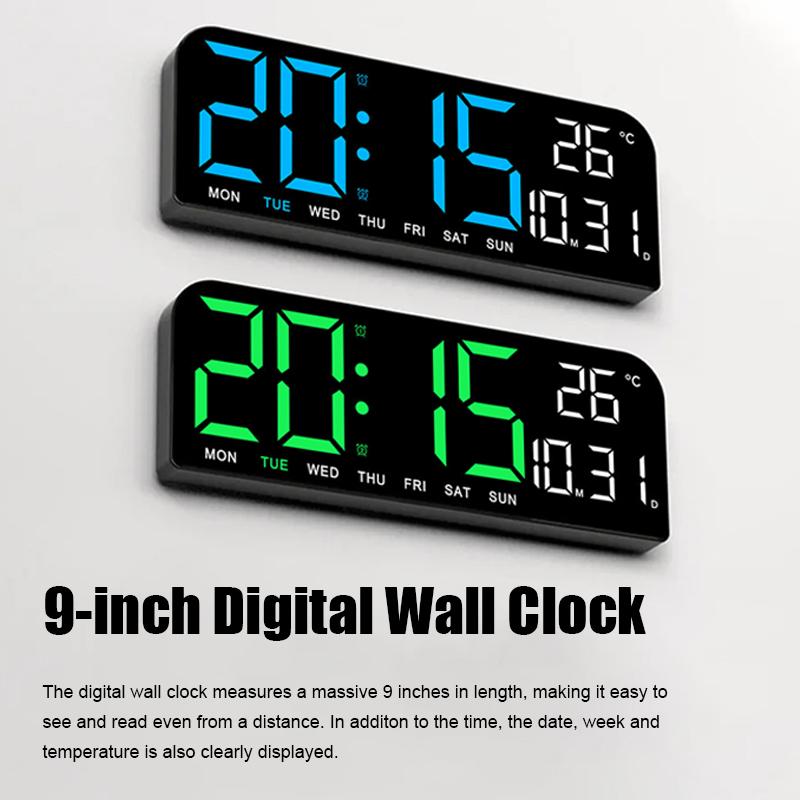 9 Inch Large Digital Wall Clock Temperature and Date Week Display Night Mode 12/24H Table Alarm Clock Electronic LED Clock
