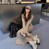 Tall knitted dress new inner bottom hip skirt round neck horn sleeve temperament long dress