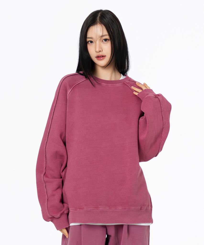 MOZMOZ Cutoff Raglan Terry Brushed Pigment Oversized Sweatshirt Pink