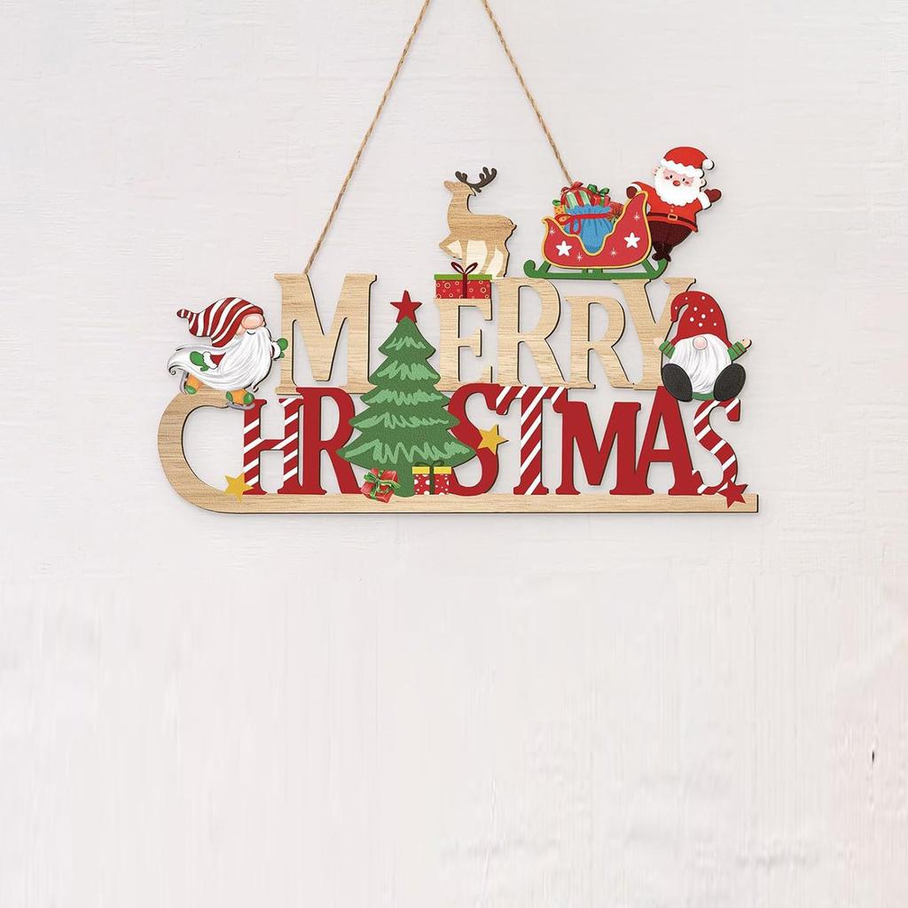 Arquiel Christmas Wooden Wall Art Decor Plaid Chirstmas Santa Wood Wall Hangings Rustic Wooden Plaque Living Room Bedroom Porch Door Decor