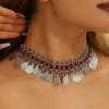 Ethnic Headband Vintage With Alloy Coins And Red Acrylic Gems For Women Gift