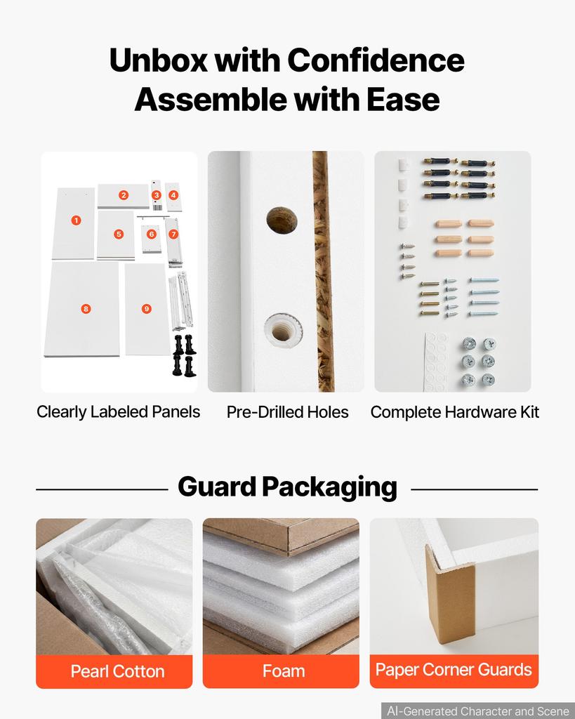 VEVOR White Shaker Base Cabinet Ready to Assemble 30cmW Unassembled Cabinet, 300x475x815 mm(W x D x H), with 1 Drawer, Soft-Close Hardware