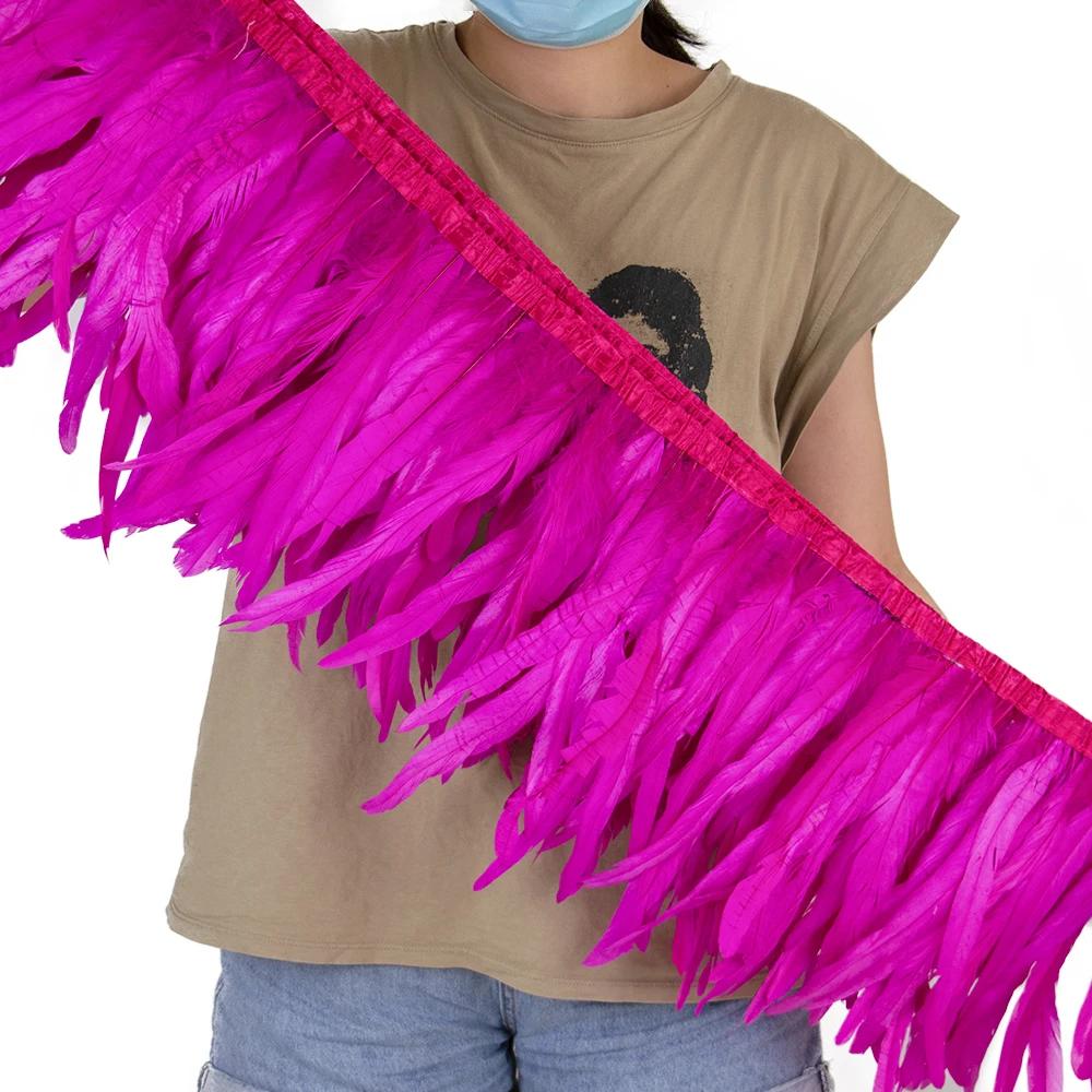 2Meters 25-30CM Rooster Tail Feather Tassel Trim for Wedding Party Dress Handicraft Accessory Cock Plumes Ribbon Chicken Feather