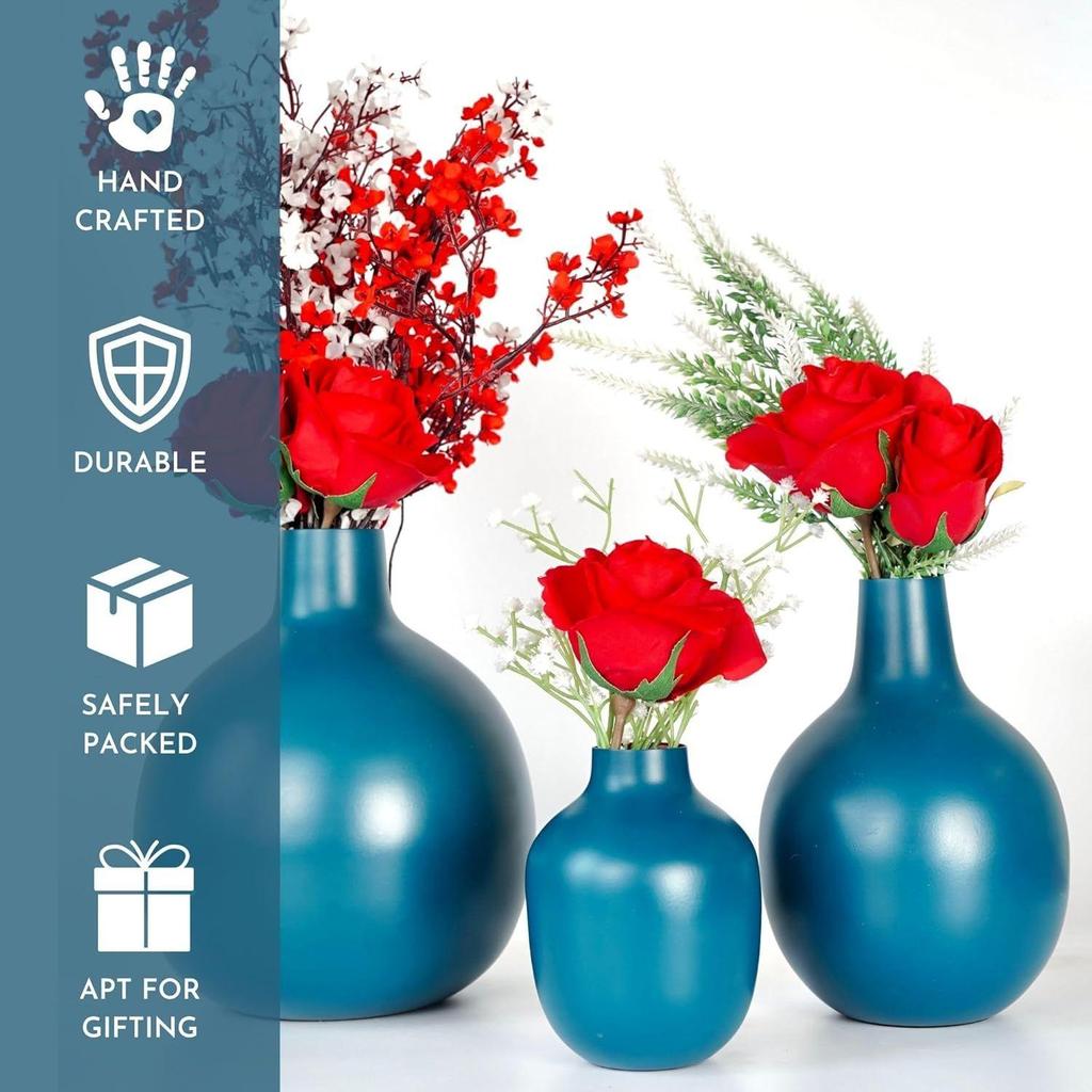 Metal Flower Vase For Home Dcor Living Room Office| Table Decorative Festivals Birthday Opal Blue