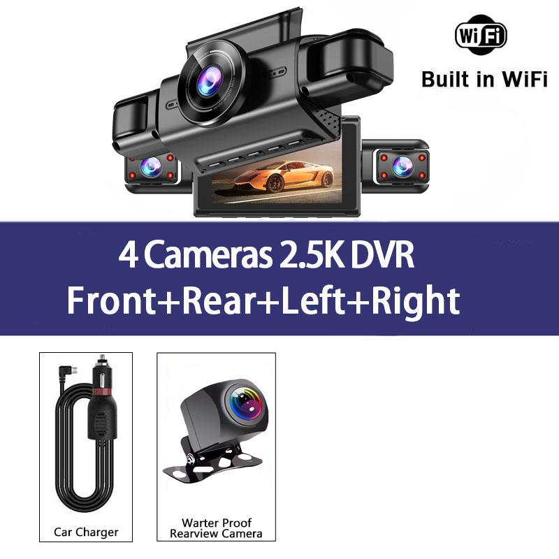 

4-Channel 360 Degree Dash Cam For Cars WIFI APP Car DVR 2.5K 2560*1440P 4 Camera Lens Video Driver Recorder Rear View Camera None