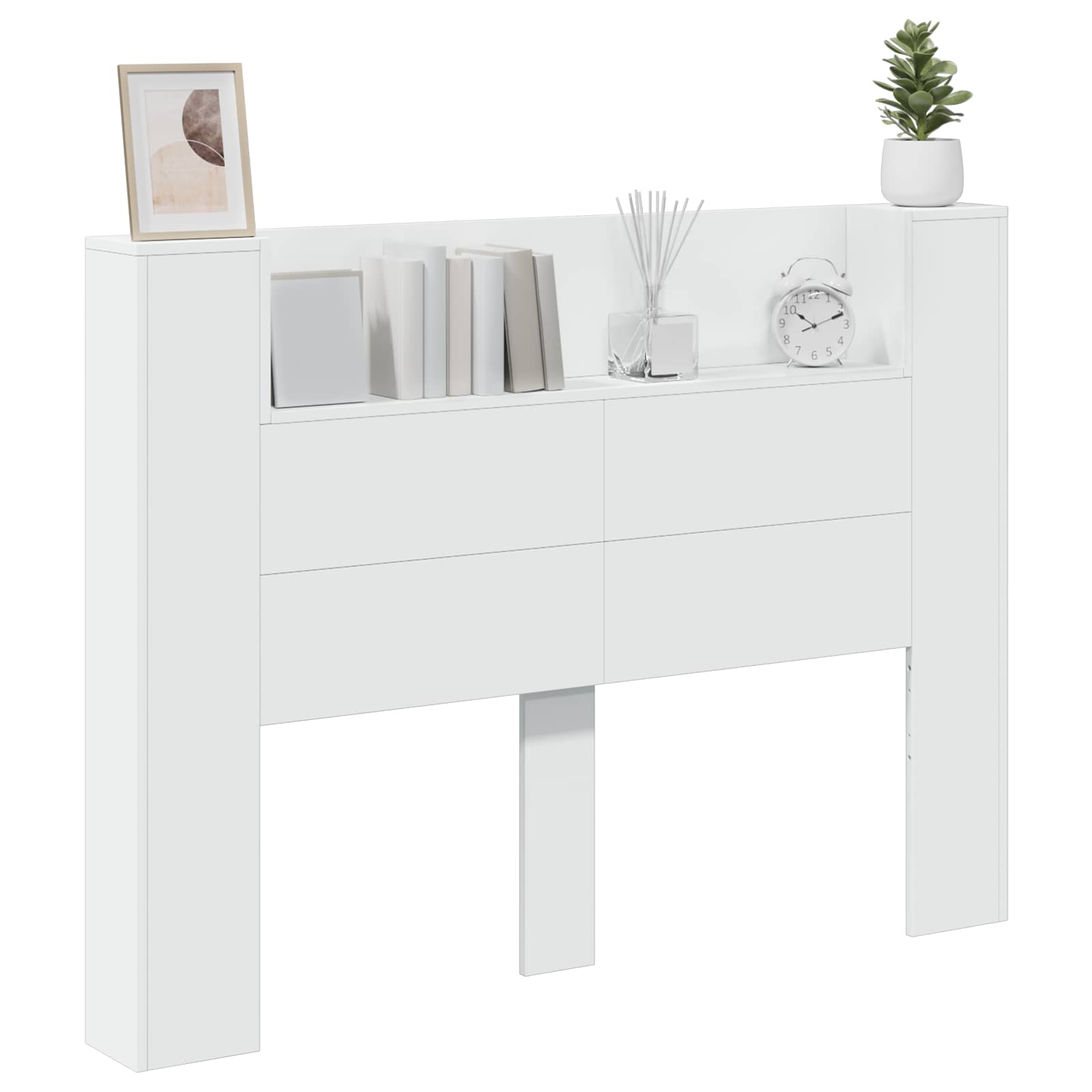 Kopfteil-Schrank mit LED und Regal Weiß 140 x 16,5 x 103,5 cm