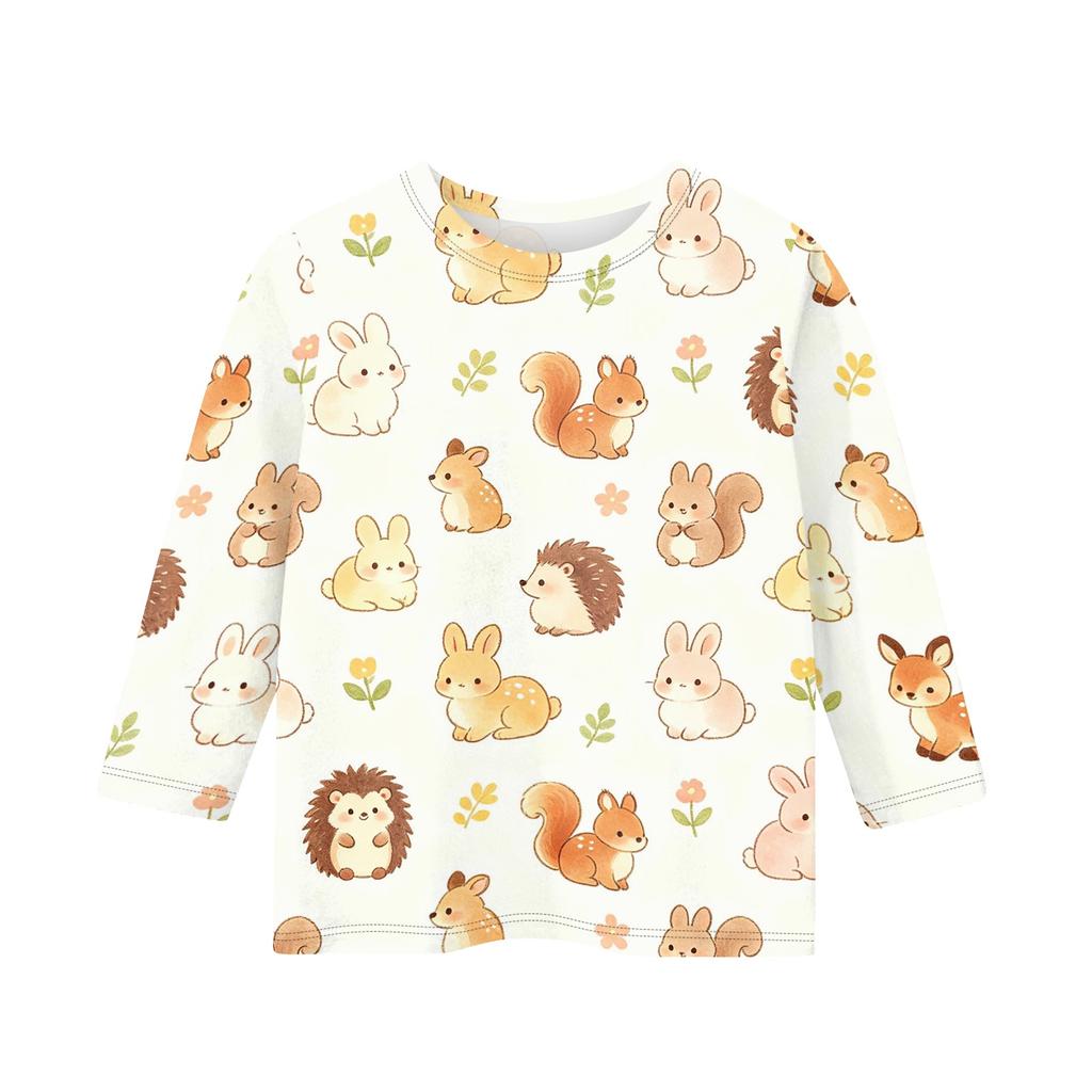 Kids Animal Print Crew Neck 3/4 Sleeve Casual T-Shirt Soft Comfortable Fabric Suitable for Everyday Wear and Outdoor Activities