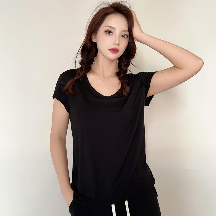 Plus Size Women's Loose U Neck Short Sleeve Modal Tee Thin Solid Color Tshirt All Match Tops M to 6XL