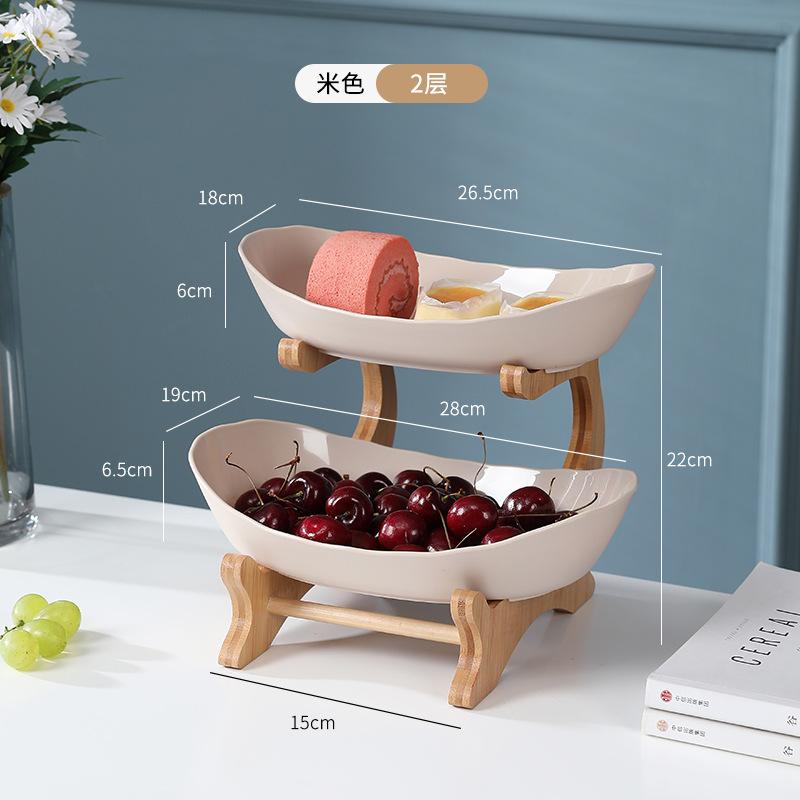 Obstteller Snackteller Hochwertiger Präsentierteller Modern kreativ Wohnzimmer Haushalt Mehrschichtiger Bambus- und Holzrahmen Obstteller