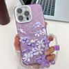 For Apple 16E Flower Phone Case for IPhone 15 Promax with Bracelet Sparkling Pink Lens Film Hard Case