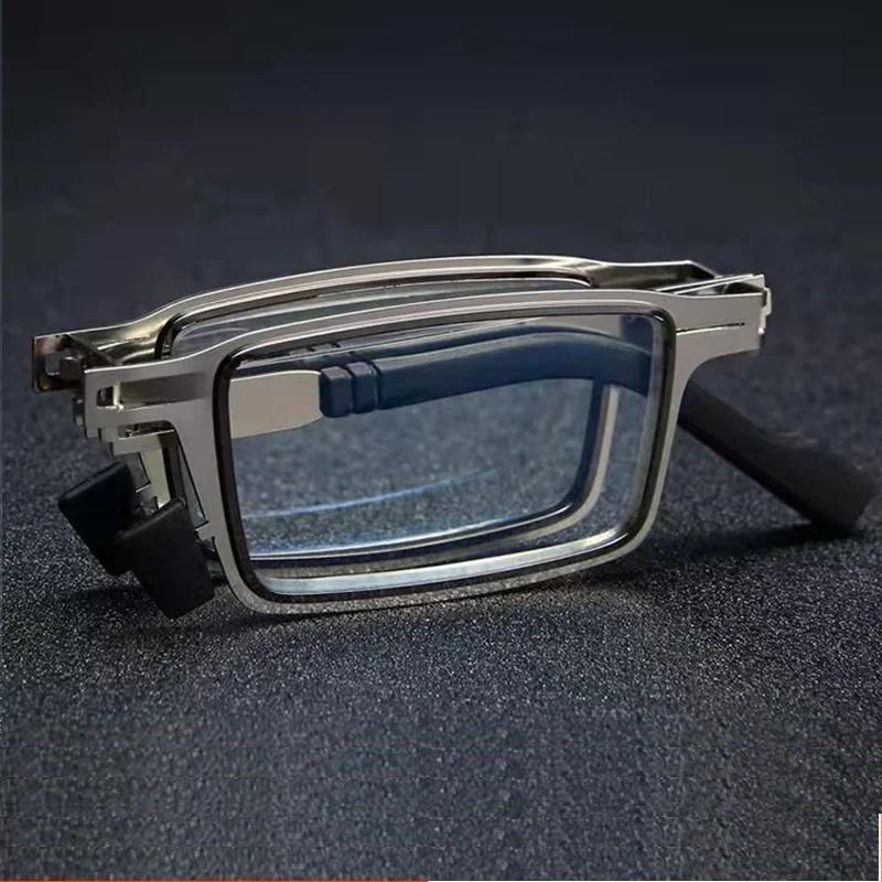 Portable Folding Reading Glasses Men Metal Round Square Anti Blue Light Eyewear Presbyopia Eyeglasses Frame Diopter +1.0 to +4.0