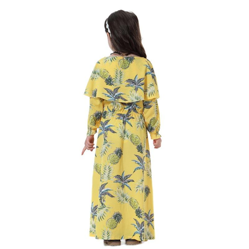 Dívčí šaty s potiskem a dlouhým rukávem, muslimské arabské dívčí šaty s kulatým výstřihem, květinové šaty, turecké islámské oblečení, dětské šaty