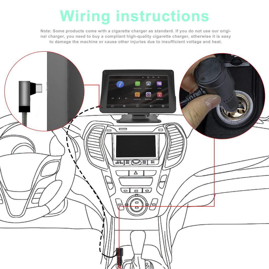 7-inch Car Display Screen Apple CarPlay Android Auto Apple AirPlay 12 LED Camera