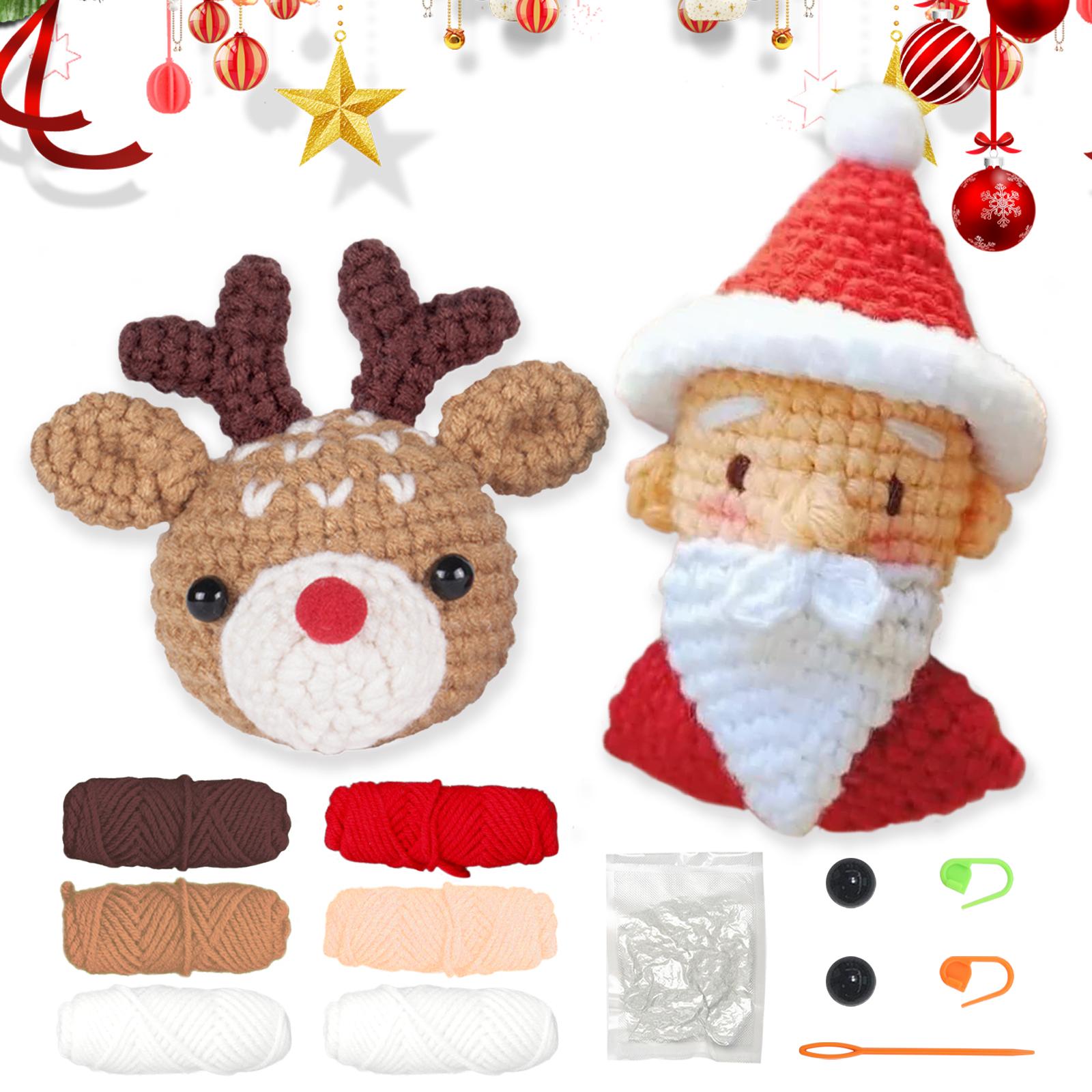

YAMAXIN 2PCS Christmas Deer Santa Claus Crochet kit for Beginners Animal Crochet Starter Kits
