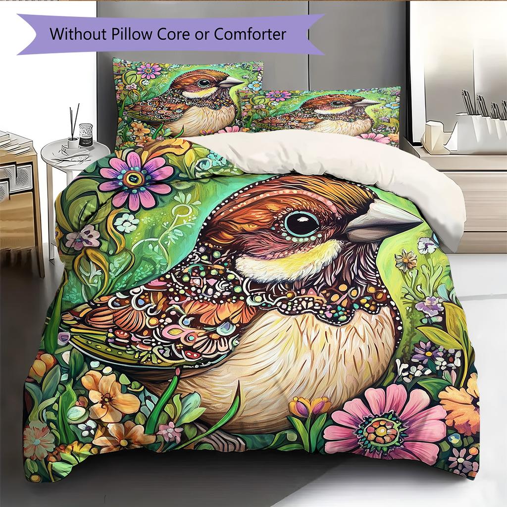 Colorful Flower Bird Pattern Bedding Quilt Set  Home Decoration  Gift (1 * duvet cover + 2 * pillowcase  without core)