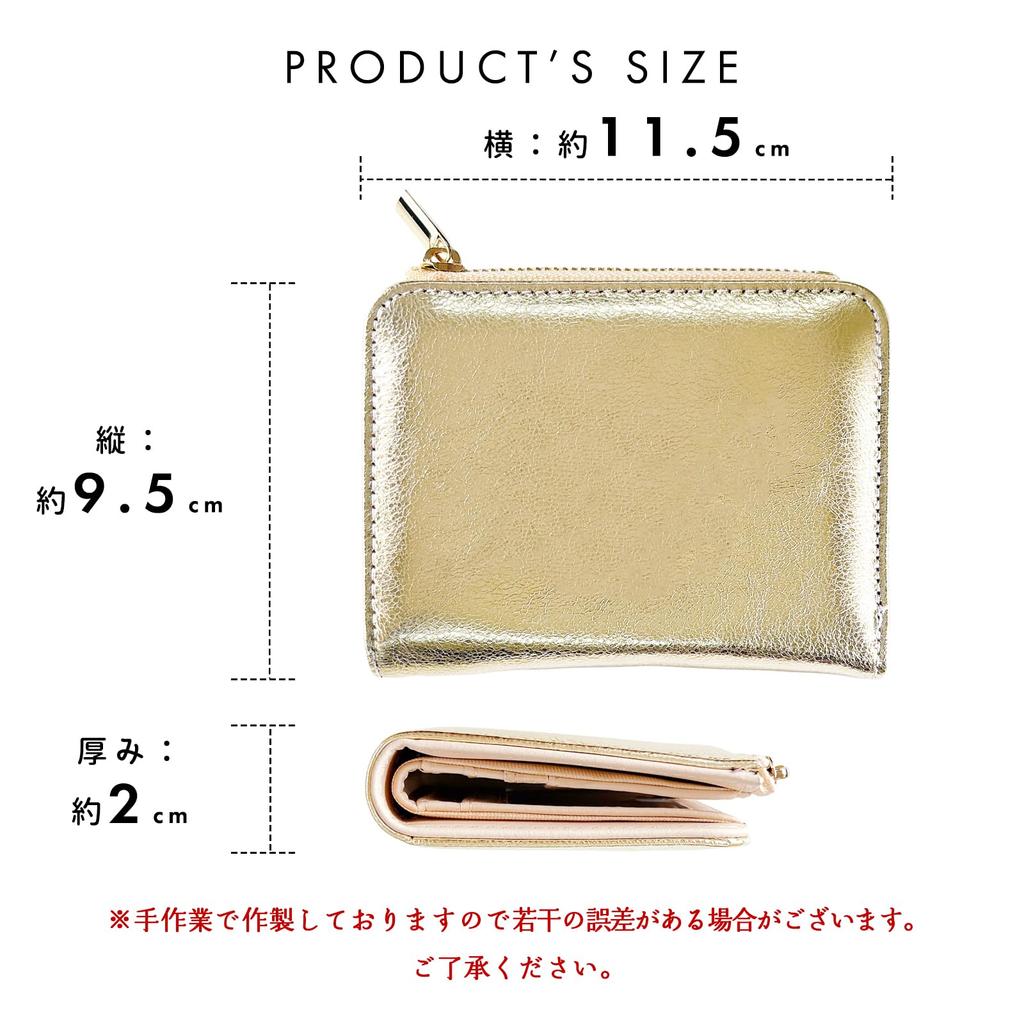 Trendy Yamagishi Metallic Leather Bifold Wallet, Genuine Leather, Compact, Palm-Sized, Women's, WM-D2-03, Gold