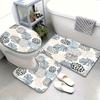 Set Of 4 Stylish Leaf Pattern Bathroom Decor, Shower Curtain, Bath Mat, U-Shaped Mat, Toilet Seat Cover, Machine Washable
