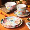 Piatti in Ceramica con Fiori Creativi Piatto da Bistecca per Ristoranti di Lusso Ciotole Deliziose per Ramen per la Casa Stoviglie Rotonde Raffinate