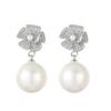 Elegant French Flower Pearl Zircon Stud Earrings in S925 Silver – Luxury High-End Women's Jewelry