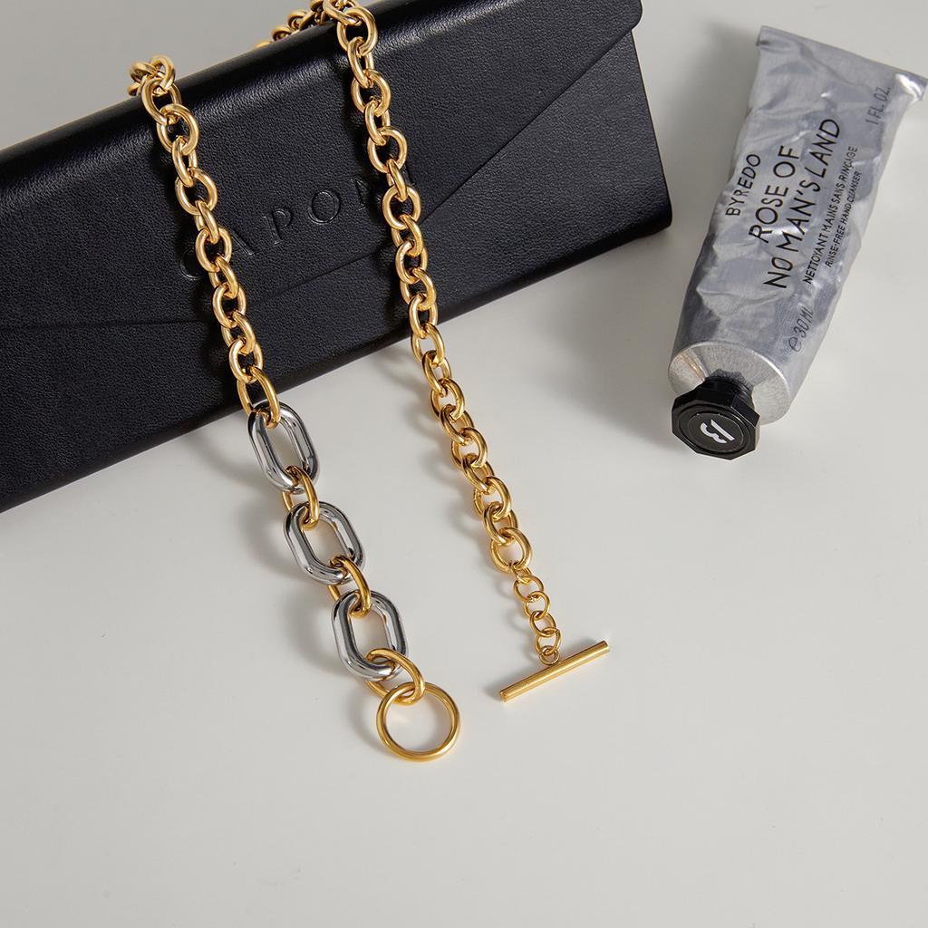 Jiedin color matching chain titanium steel necklace niche non-fading collarbone chain 18k gold autumn and winter jewelry women