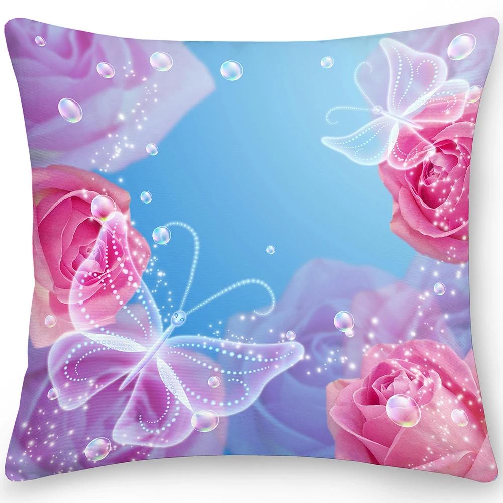 Față de pernă pătrată Pernă Fluture Sofă Decor pentru casă Față-verso Floare