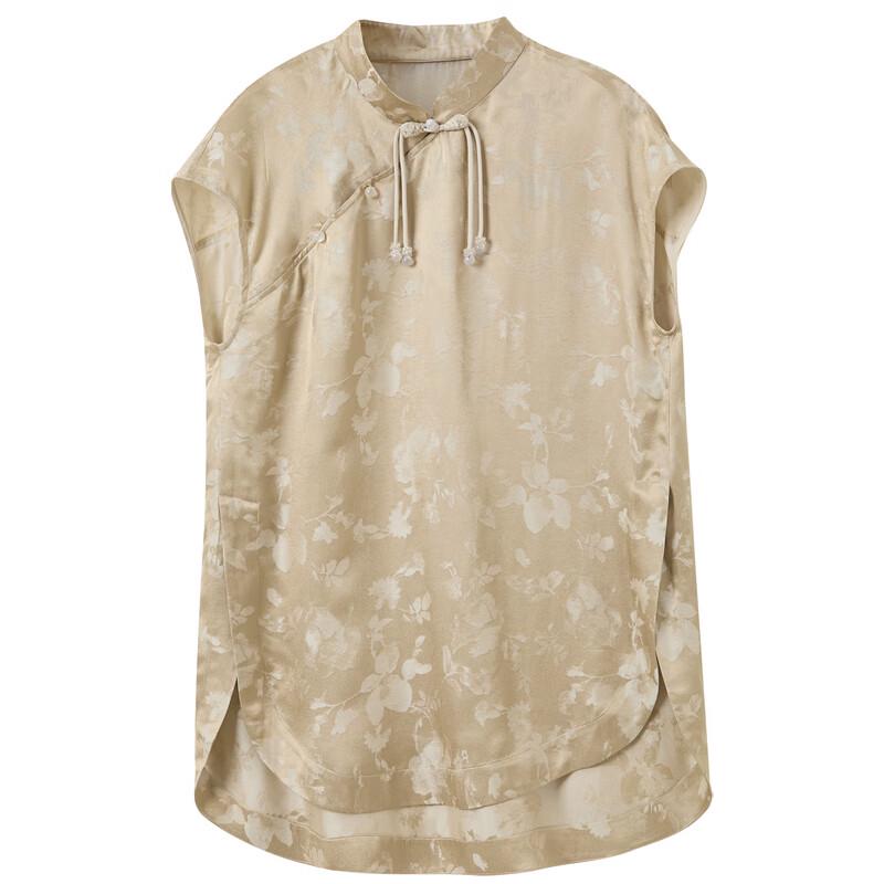 Sancai New Chinese Style Jacquard Stand-up Collar Silk Blend Top