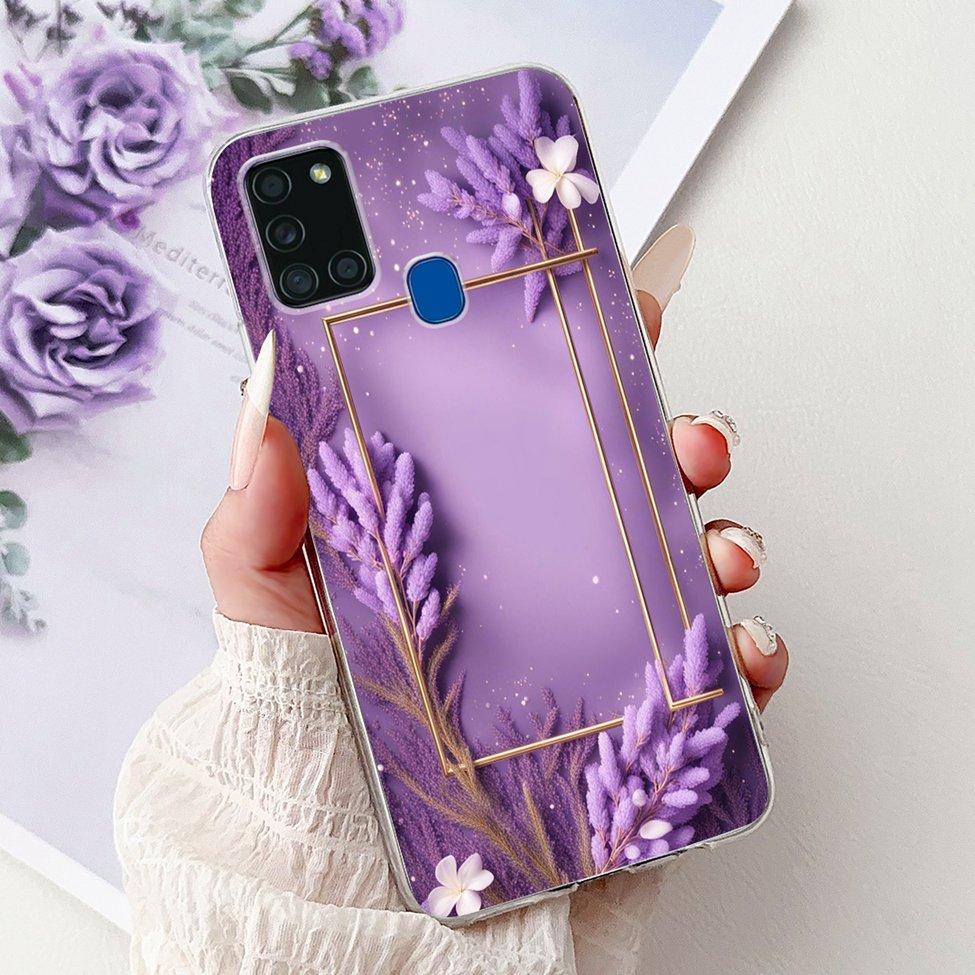 Clear For Samsung A21s SM-A217F SM-A217M Cover For Samsung Galaxy A21s Case Cute Luxury Butterfly Love Flowers Cool Painted