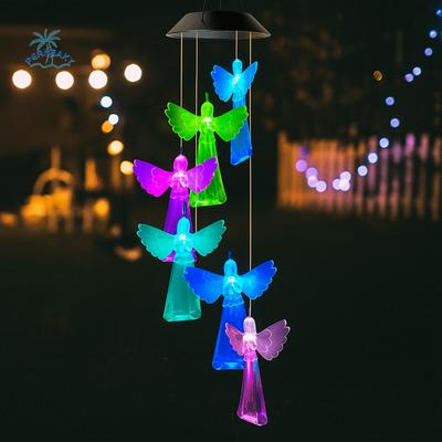 Wall Hanging Decor Hanging Solar Angel Wind Chime Decorative Colorful LED Wind Chime ABS Wishing Bottle Light Garden Landscape