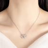 Sterling Silver Necklace with Double Ring and Diamond Pendant Ladies Fashion Simple Birthday Party Anniversary Jewelry Gift