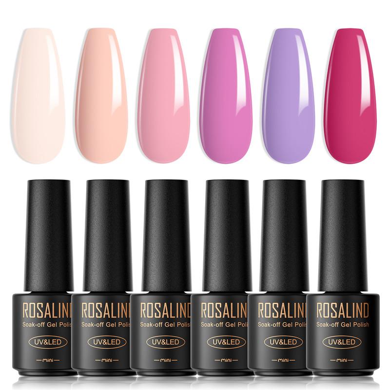 ROSALIND Stylish Nail Gel Polish Set 6PCS Kits Semi Permanent For Beauty Nail Supplies Cured With UV Lamp Base Top Gel Varnish