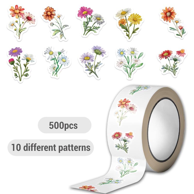

500PCS Daisy Stickers Roll Cute Flower Stickers Sun-Proof Flower Roll Decals Cute Daisies Flowers Stickers Water Bottle Scrapboo