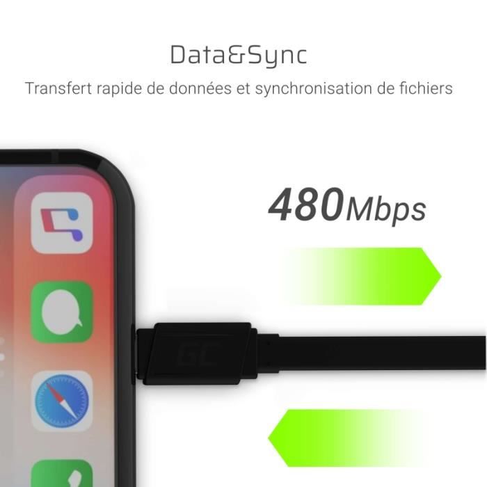 Green Cell GCmatte USB - Câble Lightning 25cm Pour iPhone, iPad, iPod, Charge Rapide
